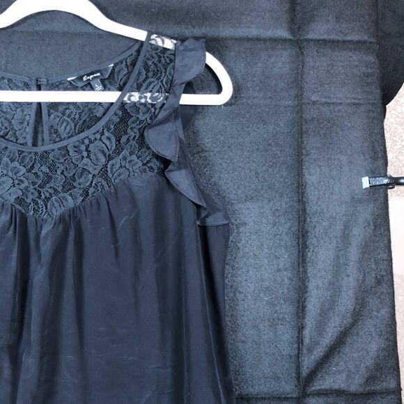 Express Womens Blouse Black 100% Silk Lace Accent Halter Tank Lightweight Large - Picture 5 of 12